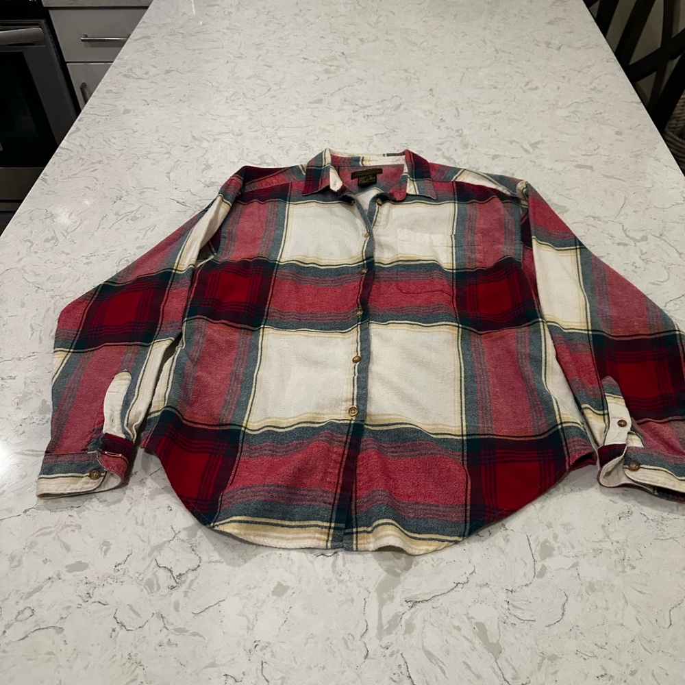 Eddie Bauer Red and Cream Plaid Casual Shirt